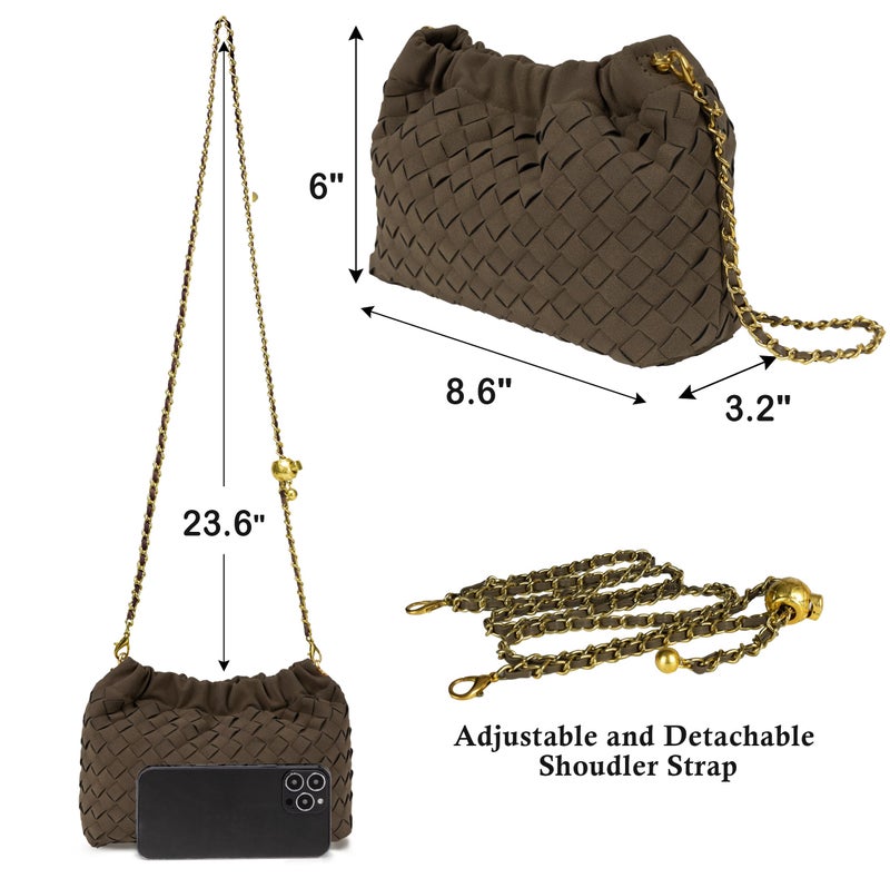 Joryin Woven Women's Crossbody Bag & Evening Purse, Trendy Dumpling Clutch Brown Suede Purse & Hobo Cloud Shoulder Bag Trendy Dumpling Clutch - Image 5
