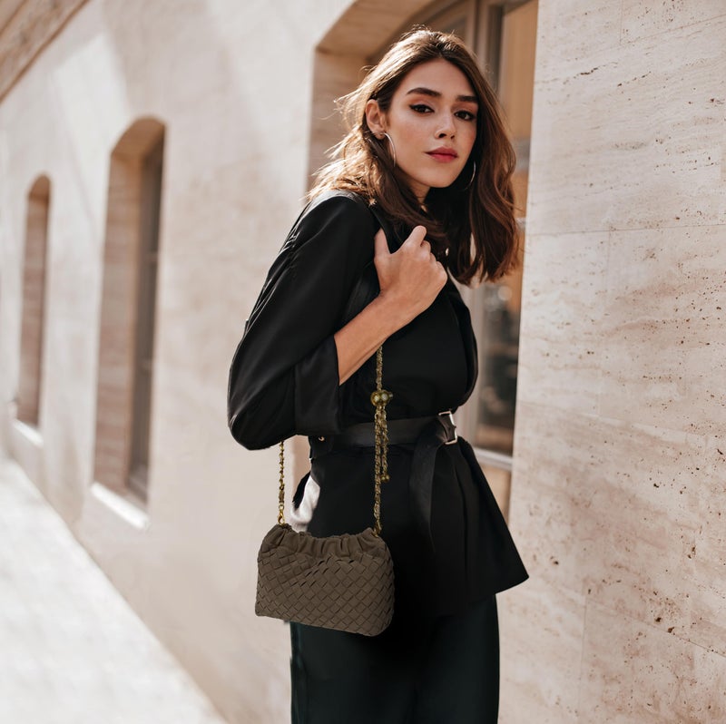 Joryin Woven Women's Crossbody Bag & Evening Purse, Trendy Dumpling Clutch Brown Suede Purse & Hobo Cloud Shoulder Bag Trendy Dumpling Clutch - Image 2