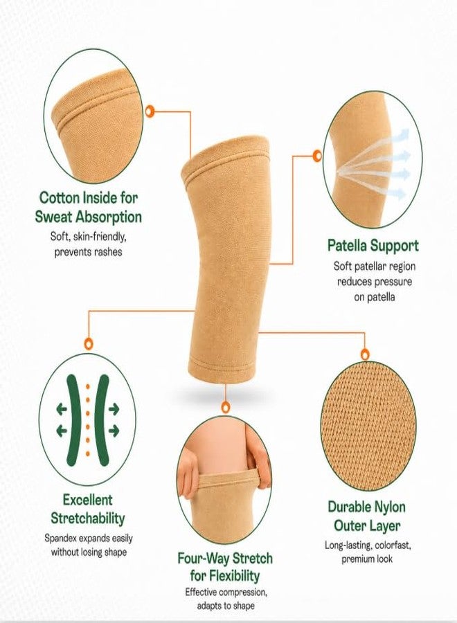 MEDIVEDHA Two Way Knee Cap for Knee Support for Men and Women | Gym Knee Brace | Knee Belt for Joint Pain Relief | 2-way Stretch Knee Caps for Pain Relief (10 Inch) (Small, Beige) - Image 3