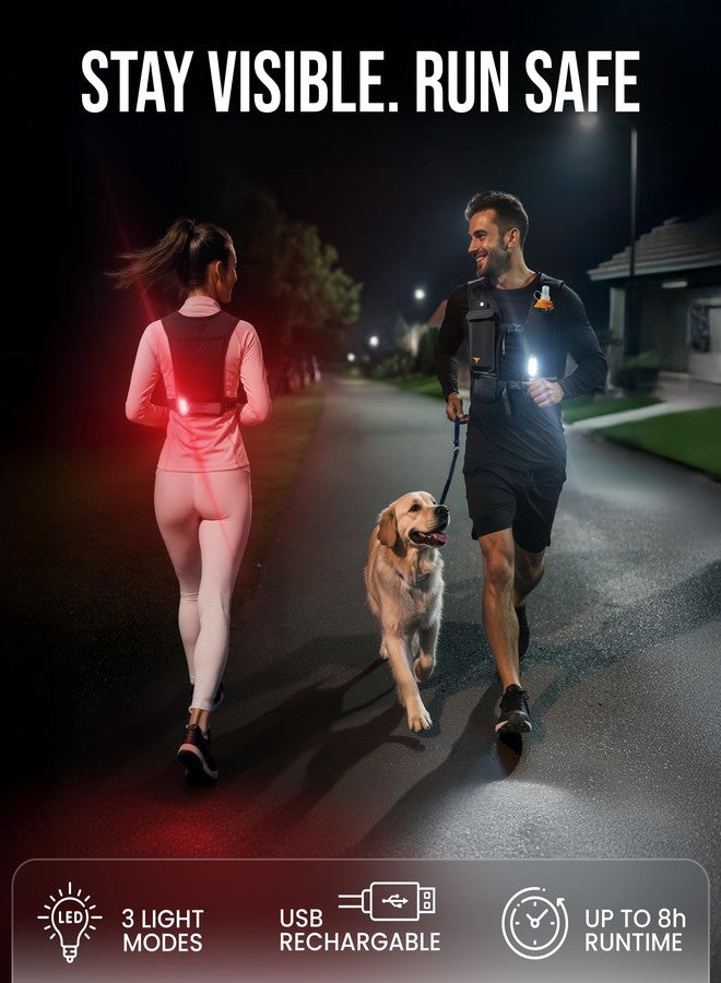 RUNLIX Running Vest for Women Men - Reflective Running Hydration Vest with 500ml Soft Water Bottle, Phone Holder, 2 LED Lights USB Rechargeable - 7 Pockets Runners Backpack Trail Jogging Marathon - Image 3