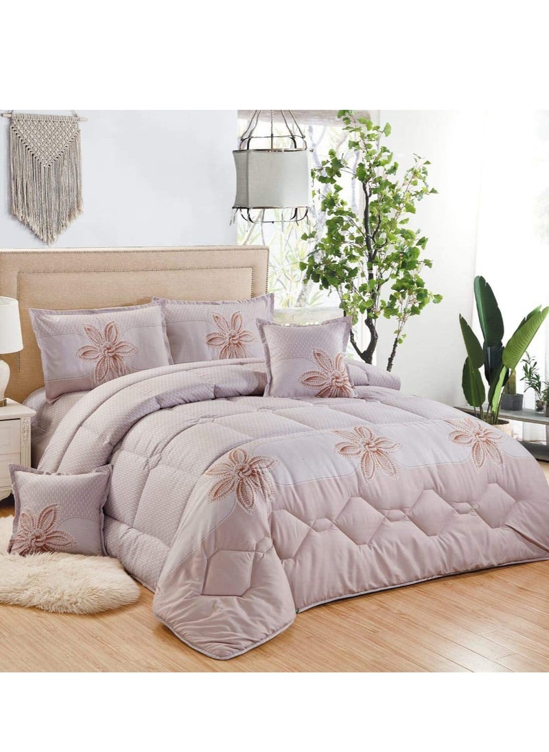 Moon 6Piece King Size 220x240Cm Comforter Set Medium Filling Bedding Set for All Season Includes 1Comforter 1Bedsheet 2Pillow Shams and 2Cushion cases  - Image 1