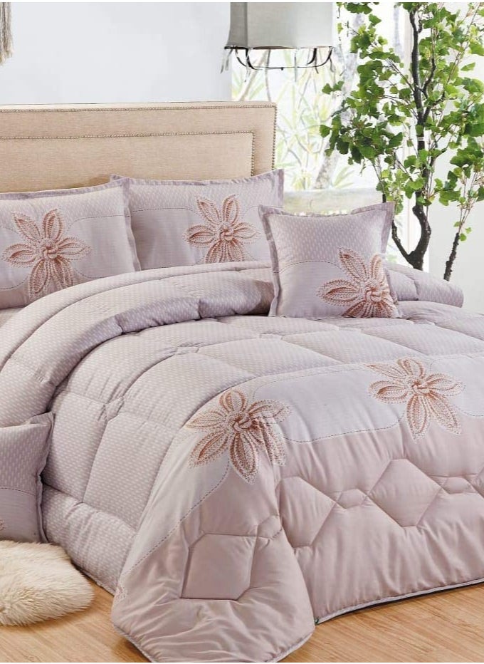 Moon 6Piece King Size 220x240Cm Comforter Set Medium Filling Bedding Set for All Season Includes 1Comforter 1Bedsheet 2Pillow Shams and 2Cushion cases  - Image 2