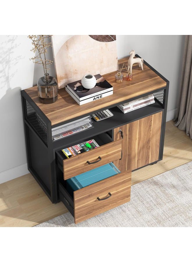 Tribesigns 63" L Shaped Desk with Drawer Cabinet, Executive Computer Desk and lateral File Cabinet, 2 Piece Home Office Furniture with Drawers for Hanging File, Doors with Locks (Brown, 63 inches) - Image 4