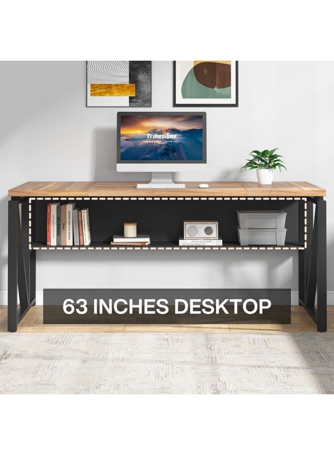 Tribesigns 63" L Shaped Desk with Drawer Cabinet, Executive Computer Desk and lateral File Cabinet, 2 Piece Home Office Furniture with Drawers for Hanging File, Doors with Locks (Brown, 63 inches) - Image 3