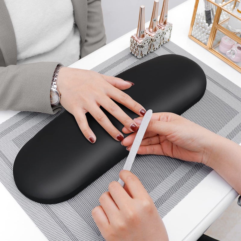 MERTERFLY Nail Arm Rest Pillow and Mat Luxury Salon Manicure Armrest Cushion Nail Art Hand Holder Manicure Hand Rest Cushion Pad Tool for Nail Tech Manicurist (With Mat, Black) - Image 2