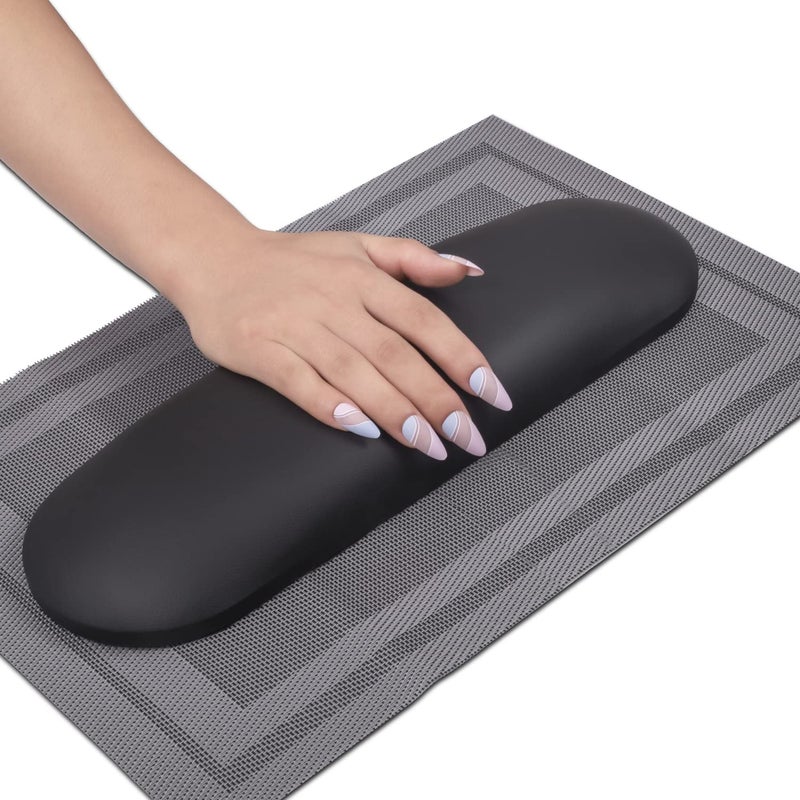 MERTERFLY Nail Arm Rest Pillow and Mat Luxury Salon Manicure Armrest Cushion Nail Art Hand Holder Manicure Hand Rest Cushion Pad Tool for Nail Tech Manicurist (With Mat, Black) - Image 1