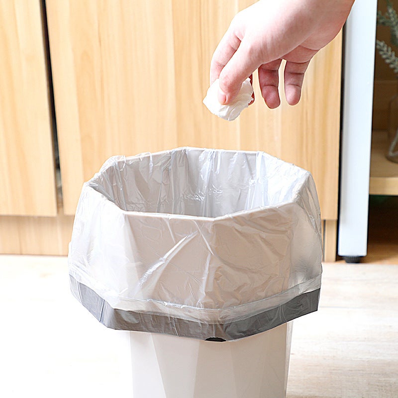 Household Satchel Garbage Bag Thickeneded Bag Automatic Closing Drawstring Silver Steel Kitchen Disposable Flat Mouth Plastic Bag - Image 5