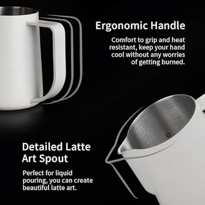 WATCHGET Milk Frothing Pitcher 250Ml8Oz Stainless Steel Espresso Steaming Pitcher Milk Coffee Cappuccino Latte Art Barista Steam Pitcher Milk Frothing Jug White - Image 5
