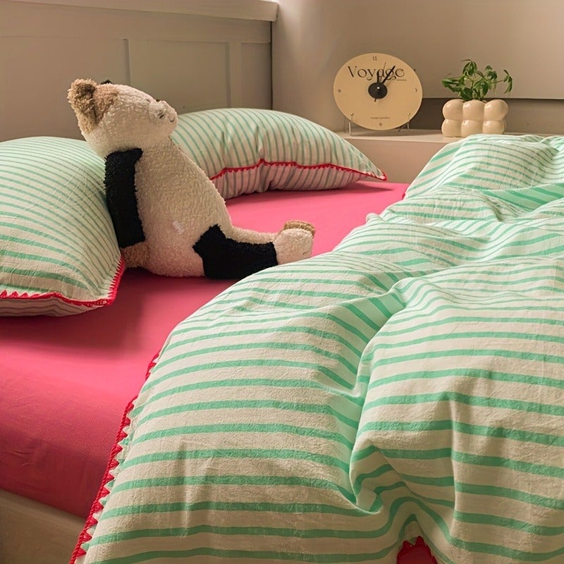 3pcs Egyptian Cotton Duvet Cover Set, Minimalist Style, Pure Egyptian Cotton Bedding Set, Artistic Duvet Cover + Pillowcases, Breathable and Ultra-Soft Duvet Cover, 1 Duvet Cover (Excludes Filling) + 2 Pillowcases (Excludes Inserts), Single Bed Duvet - Image 5