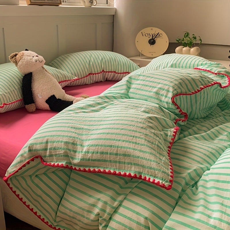3pcs Egyptian Cotton Duvet Cover Set, Minimalist Style, Pure Egyptian Cotton Bedding Set, Artistic Duvet Cover + Pillowcases, Breathable and Ultra-Soft Duvet Cover, 1 Duvet Cover (Excludes Filling) + 2 Pillowcases (Excludes Inserts), Single Bed Duvet - Image 2