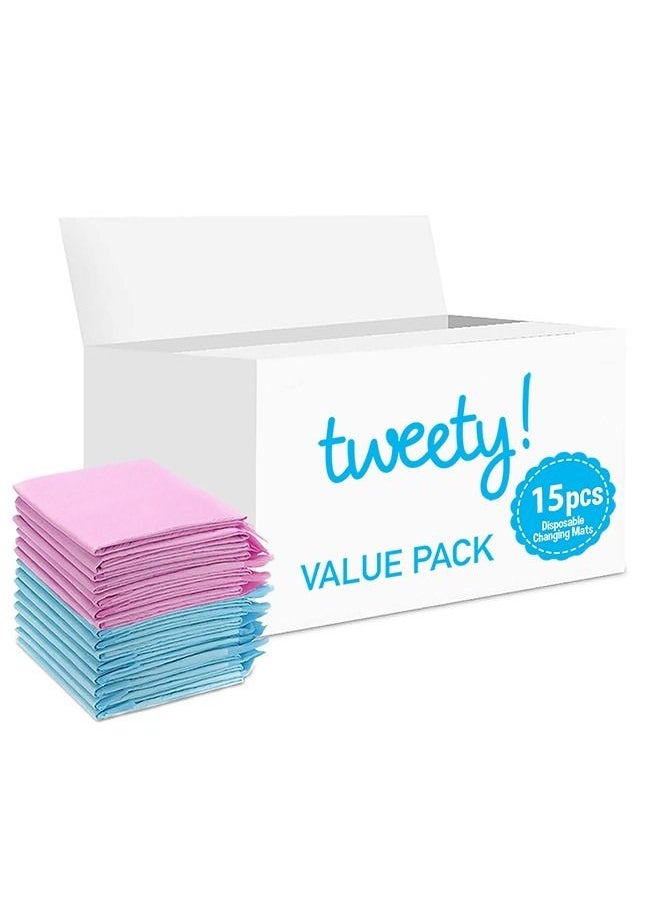 Tweety Disposable Changing Mats, 15 Counts, Soft Waterproof Mat, Portable Leak Proof Changing Mat, New Mom Leak-Proof Under pad, Mattress Table Protector Pad  - Image 1