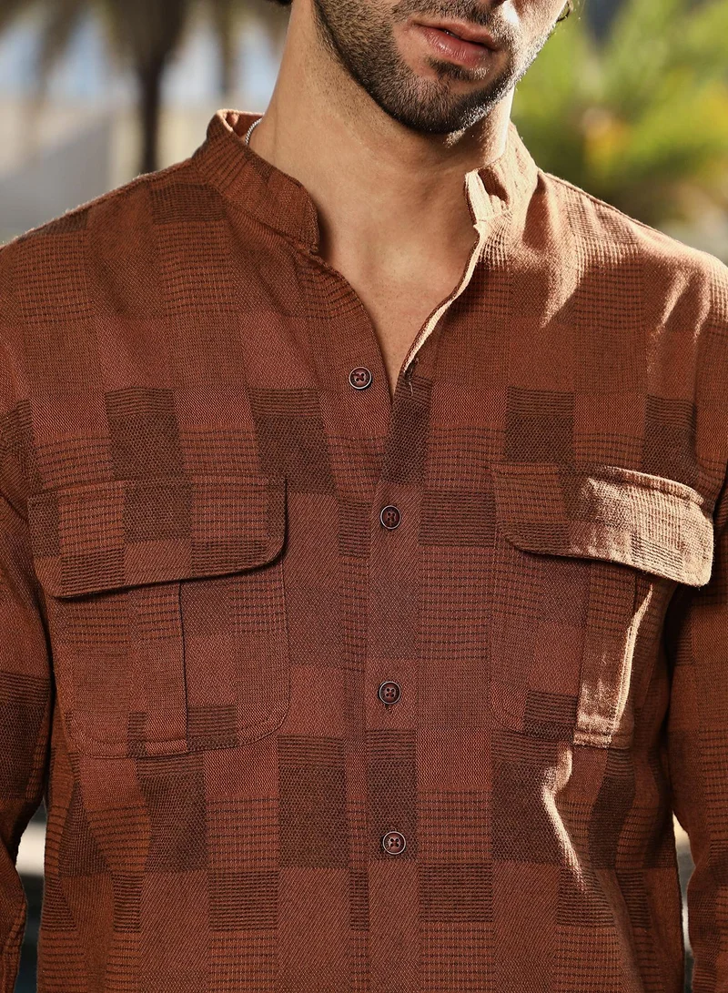 CAHOOT  Men's Russet Brown Mandarin Utility Shirt for Men | Best Price UAE