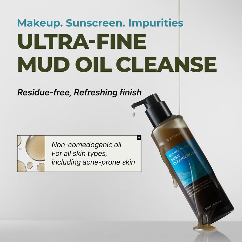 BRMUD Deep Melting Mud Pore Cleansing Oil - Gentle Make Up Facial Oil Cleanser with Boryeong Mud, Sunflower Seed & 7 Fermented Oils - Vegan & Non-Comedogenic Korean Skincare (6.76 fl oz) - Image 2