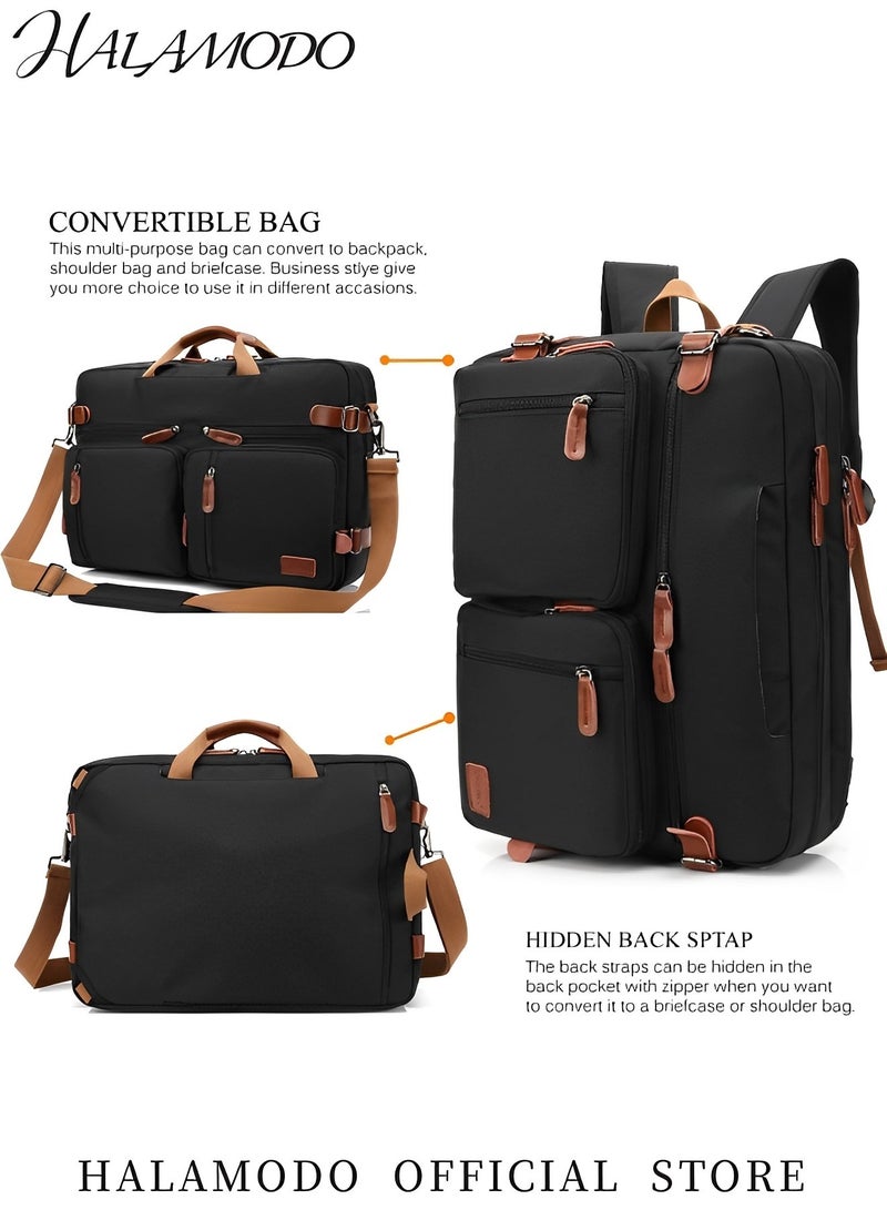 HALAMODO Convertible Backpack Messenger Shoulder Bag Laptop Case Handbag Computer Bag Business Briefcase Multi-Functional Travel Rucksack Fits 15.6 Inch Laptop for Men & Women (Black)  - Image 3