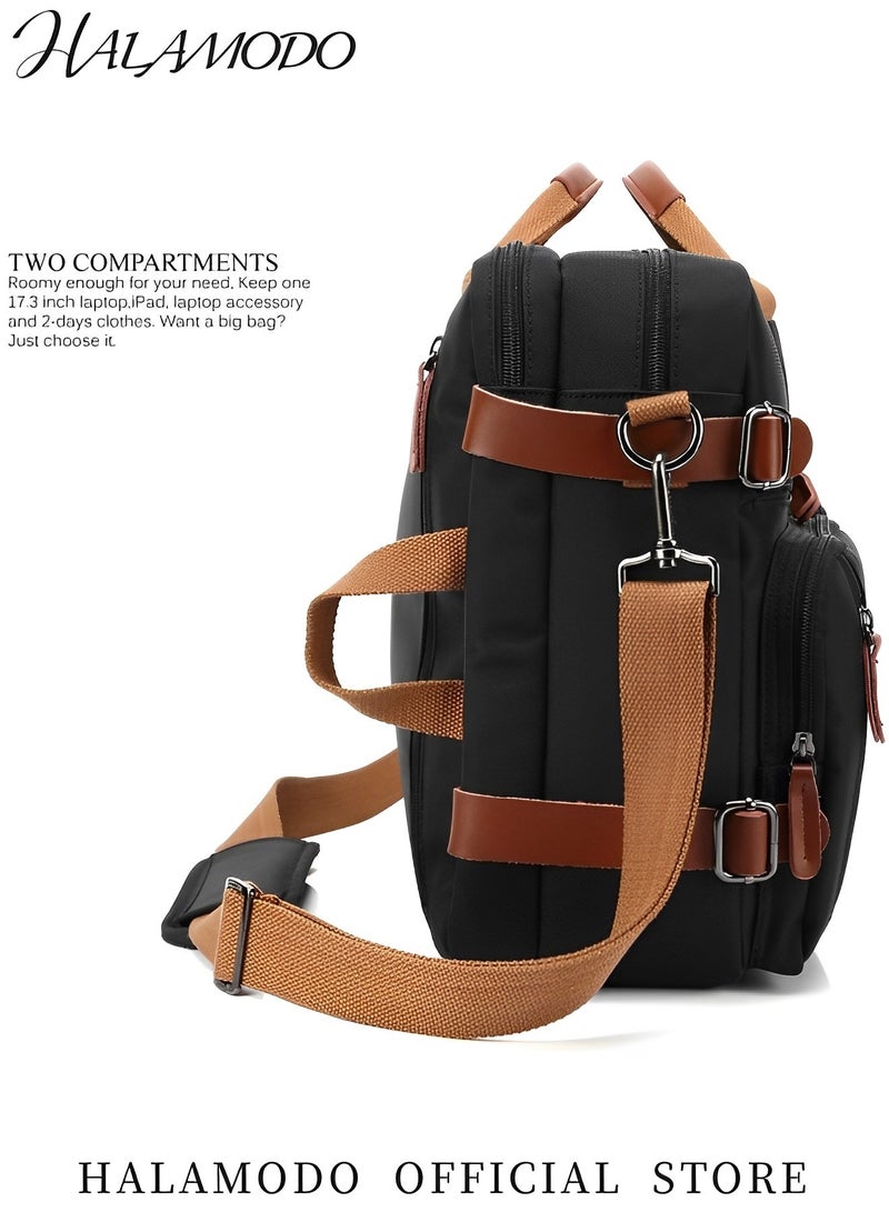 HALAMODO Convertible Backpack Messenger Shoulder Bag Laptop Case Handbag Computer Bag Business Briefcase Multi-Functional Travel Rucksack Fits 15.6 Inch Laptop for Men & Women (Black)  - Image 4