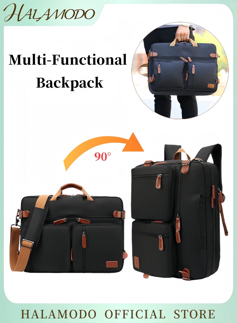 HALAMODO Convertible Backpack Messenger Shoulder Bag Laptop Case Handbag Computer Bag Business Briefcase Multi-Functional Travel Rucksack Fits 15.6 Inch Laptop for Men & Women (Black)  - Image 1