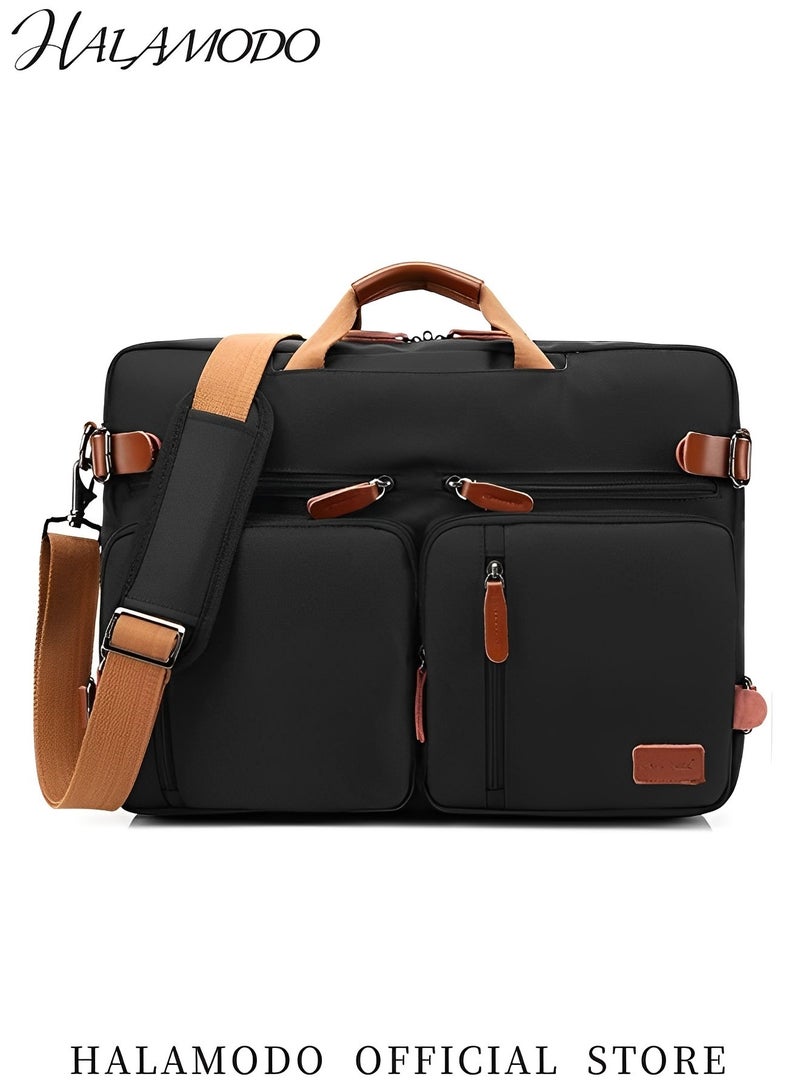 HALAMODO Convertible Backpack Messenger Shoulder Bag Laptop Case Handbag Computer Bag Business Briefcase Multi-Functional Travel Rucksack Fits 15.6 Inch Laptop for Men & Women (Black)  - Image 2
