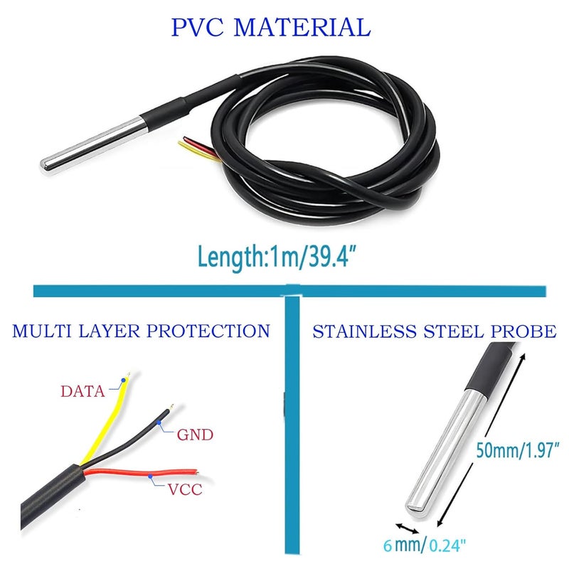 Gikfun 5PCS 1M DS18B20 Temperature Sensor Waterproof Digital Thermal Probe Sensor for Arduino EK1083 - Image 5