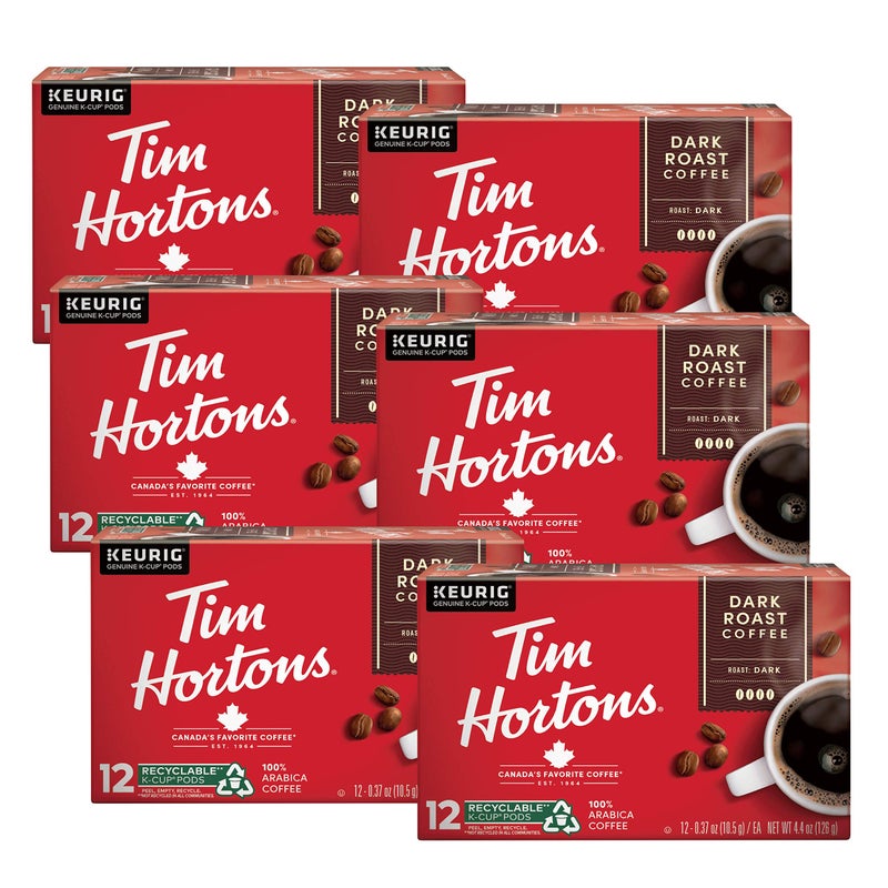 Tim Hortons Dark Roast Coffee, Single-Serve K-Cup Pods Compatible with Keurig Brewers, 72ct K-Cups,Red 12 Count (Pack of 6) - Image 1