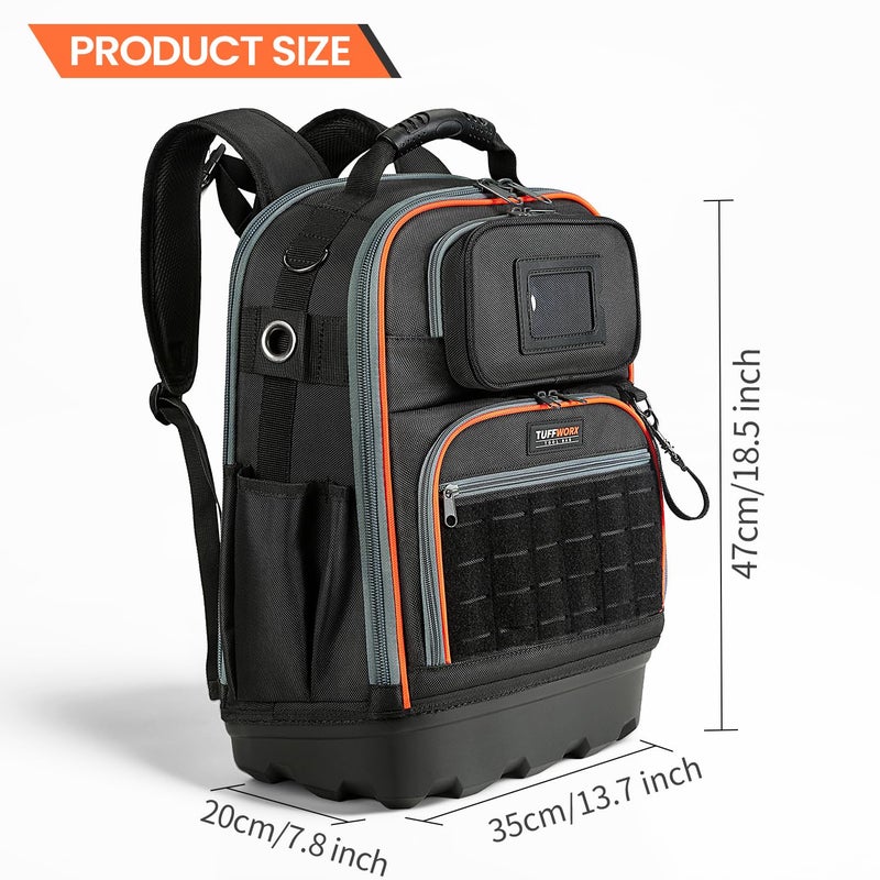 TUFFWORX Tool Backpack, 35 Pockets, 18.5 x 13.7 x 7.8 Inches, Black and Orange, Water-Repellent - Image 2