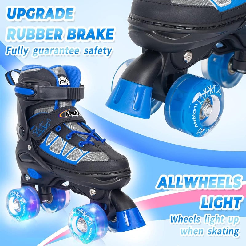 Nattork Kids Roller Skates for Boys, Blue Adjustable Rollerskates with Light Up Wheels for Teens Youth Ages 6-12 10 11 12, Beginners Outdoor Sports, Best Birthday Gift for Kids - Image 2