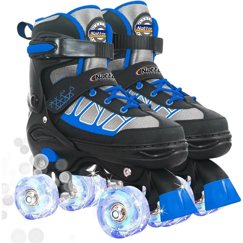 Nattork Kids Roller Skates for Boys, Blue Adjustable Rollerskates with Light Up Wheels for Teens Youth Ages 6-12 10 11 12, Beginners Outdoor Sports, Best Birthday Gift for Kids - Image 1