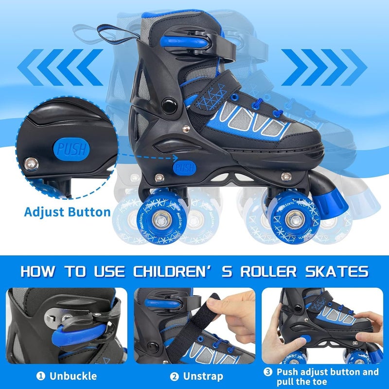 Nattork Kids Roller Skates for Boys, Blue Adjustable Rollerskates with Light Up Wheels for Teens Youth Ages 6-12 10 11 12, Beginners Outdoor Sports, Best Birthday Gift for Kids - Image 4