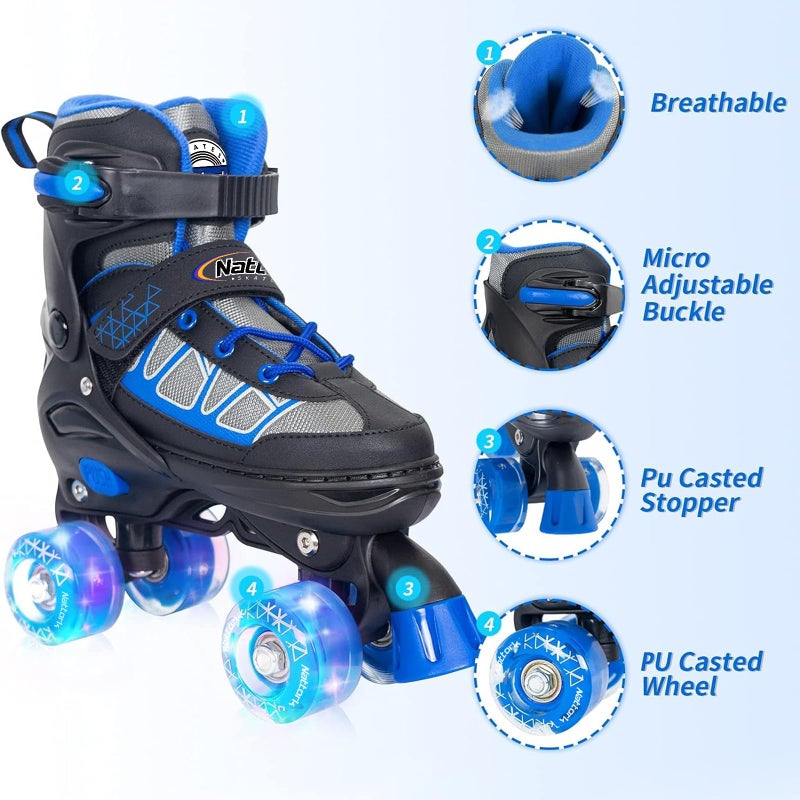 Nattork Kids Roller Skates for Boys, Blue Adjustable Rollerskates with Light Up Wheels for Teens Youth Ages 6-12 10 11 12, Beginners Outdoor Sports, Best Birthday Gift for Kids - Image 3