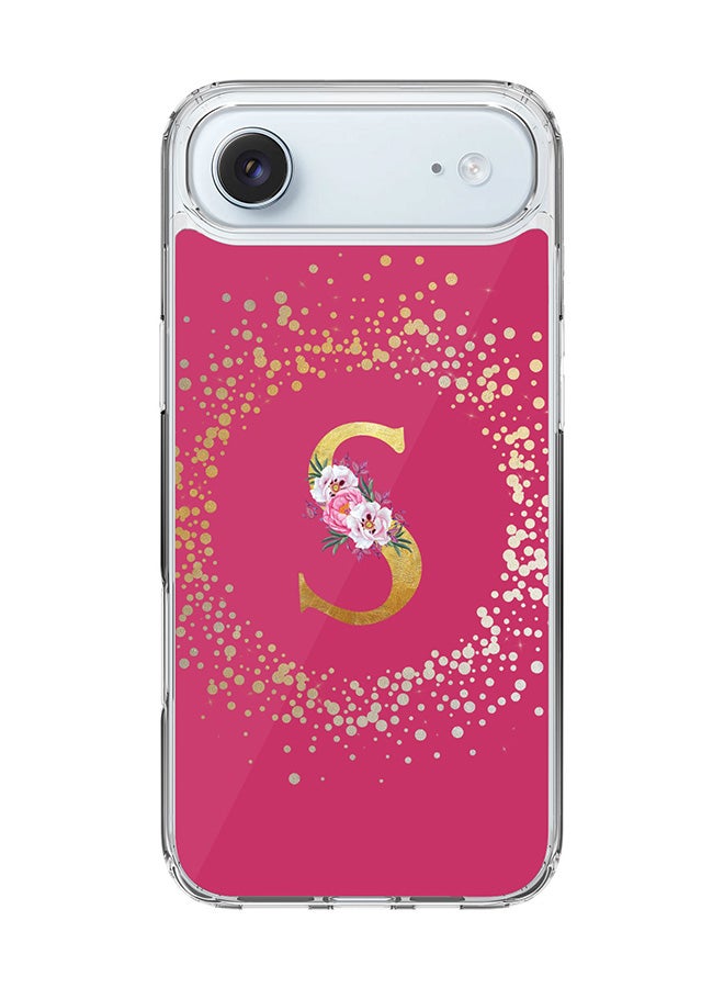 Stylizedd Classic Clear MagSafe Case for iPhone 17 Air , Hybrid Soft Case Flexible Edges Anti Drop TPU PC Gel Thin Transparent Cover [ Designed for iPhone 17 Air ] - Custom Monogram Initial Letter Floral Pattern Alphabet - S ( Deep Pink Rose )