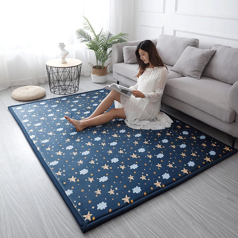 Loartee Coral Velvet Area Rug - 1" Thick Memory Foam Baby Play Mat, Washable Toddler Carpet, Home Decor for Living Room, Nursery, Kids Bedroom, Starry Blue, 4'11"x4'11" - Image 5