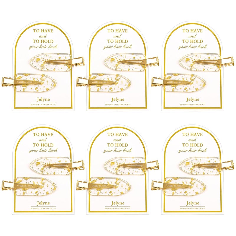 No Bend Hair Clips 12Pcs6cards Resin  Stainless Steel No Crease Hair Clips Gold Glitter Bridesmaid Proposal Gift Hair Clip for Makeup Styling Hair accessories Hair Setting Clips for Bangs