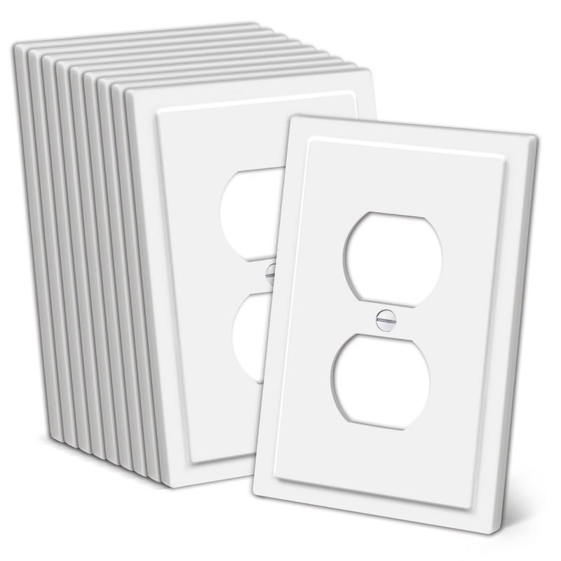 CML Modern Framed Single Duplex Wall Plate 10 Pack Decorative Outlet Covers 1Gang Switch Plates Impact Resistant Polycarbonate Standard Size 315X 487 White