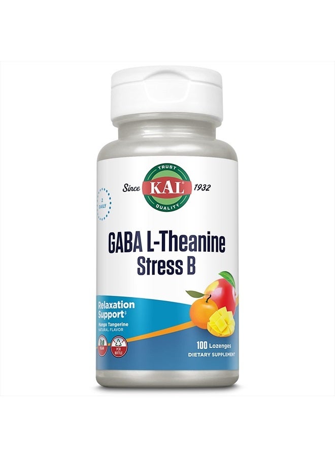 KAL GABA L-Theanine Stress B Lozenge, B Complex Vitamin Supplement, Healthy Relaxation, Mood & Focus Support, Natural Mango Tangerine Flavor, Vegan, 50 Servings, 100 Lozenges - Image 1