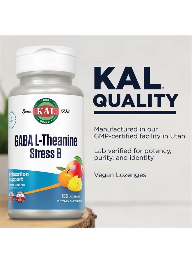 KAL GABA L-Theanine Stress B Lozenge, B Complex Vitamin Supplement, Healthy Relaxation, Mood & Focus Support, Natural Mango Tangerine Flavor, Vegan, 50 Servings, 100 Lozenges - Image 5