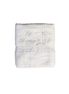 Christening Towel with Embroidered Cross and Lace Trim Baptism - English White