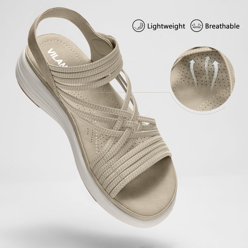 Vilanva Women's Comfortable Walking Sandals (Light Khaki Size 8) - Image 4