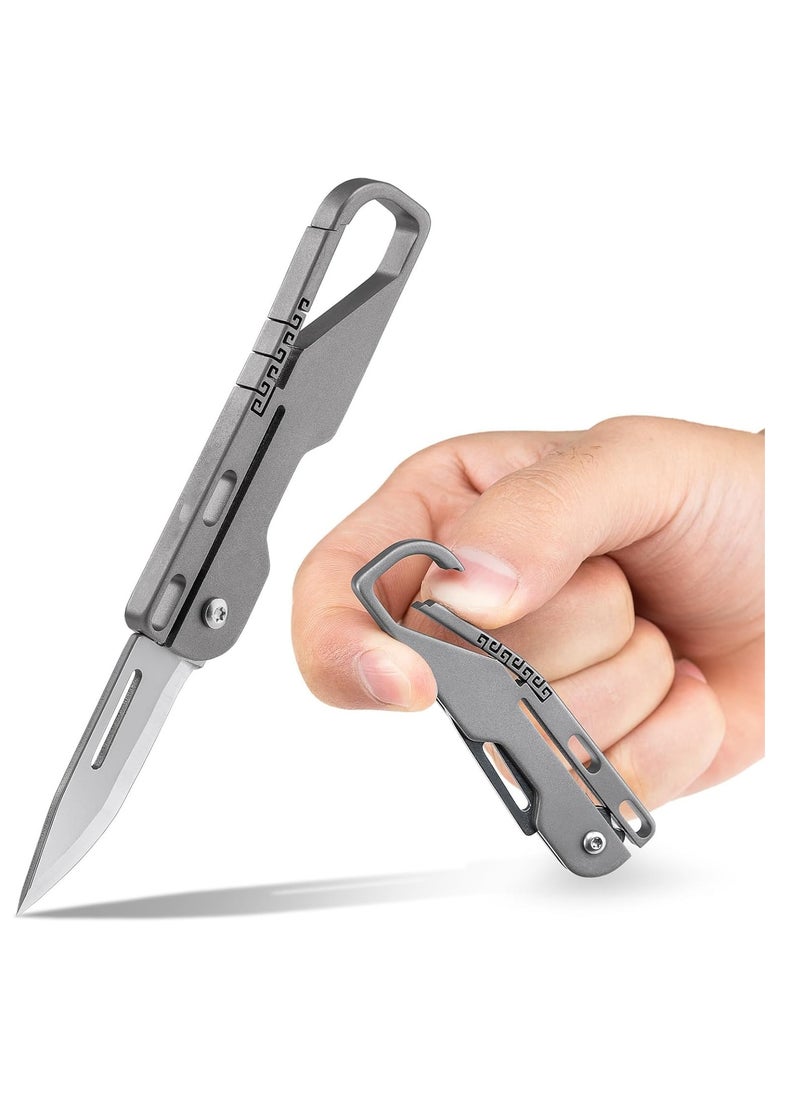 SYOSI Titanium Folding Knife Lightweight Pocket Utility Knife with Carabiner for Everyday Carry  - Image 1