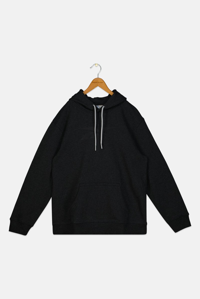 Reebok هودي بأكمام طويلة للأطفال الأولاد بشعار العلامة التجارية، أسود هيثر - Image 1