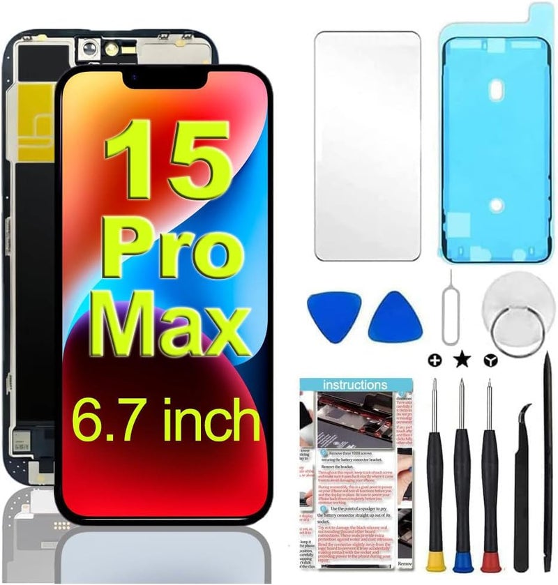 Fixerman Store for iPhone 15 Pro Max Screen Replacement 6.7 inch, Full HD 3D Touch LCD Display Digitizer Assembly with Repair Tools - Model A2849, A3105, A3106, A3108 - Image 1