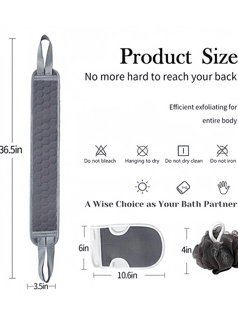 3 Pcs Exfoliating Back Scrubber and Exfoliating Glove and Shower Loofah Set, Body Scrub Portable Shower Towel, Adult Washing and Cleaning Exfoliating Towel (gray) - Image 2