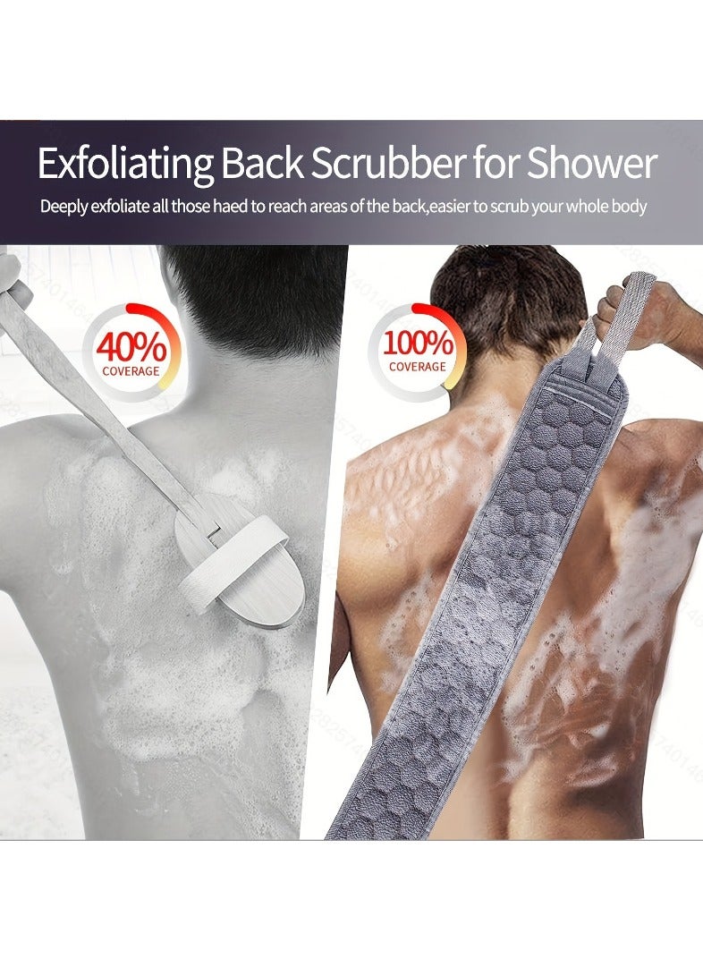 3 Pcs Exfoliating Back Scrubber and Exfoliating Glove and Shower Loofah Set, Body Scrub Portable Shower Towel, Adult Washing and Cleaning Exfoliating Towel (gray) - Image 3
