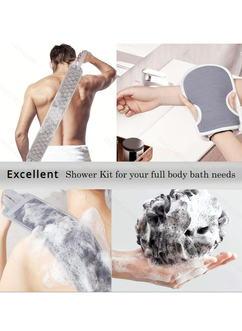 3 Pcs Exfoliating Back Scrubber and Exfoliating Glove and Shower Loofah Set, Body Scrub Portable Shower Towel, Adult Washing and Cleaning Exfoliating Towel (gray) - Image 5