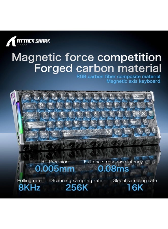 ATTACK SHARK R68 HE Carbon Fiber 8000Hz Rapid Trigger Keyboard, 0.005mm RT Accuracy 68 Keys Wired Gaming Keyboard with Magnetic Switch, Adjustable Actuation, Snap Tap, RGB Lighting for PC/Mac, Ink - Image 3