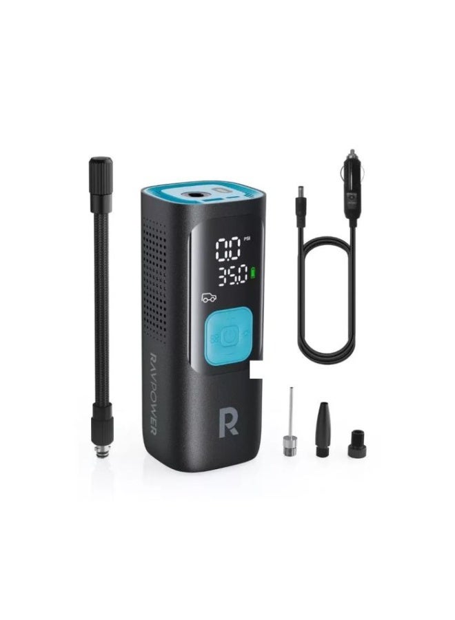 RAVPower | RP-PB1233 | Portable Smart Air Pump Compressor | Digital Tire Inflator with Auto Shut-Off | Rechargeable Cordless Air Pump for Car, Bike & Balls | Black - Image 1
