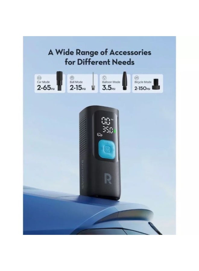 RAVPower | RP-PB1233 | Portable Smart Air Pump Compressor | Digital Tire Inflator with Auto Shut-Off | Rechargeable Cordless Air Pump for Car, Bike & Balls | Black - Image 3