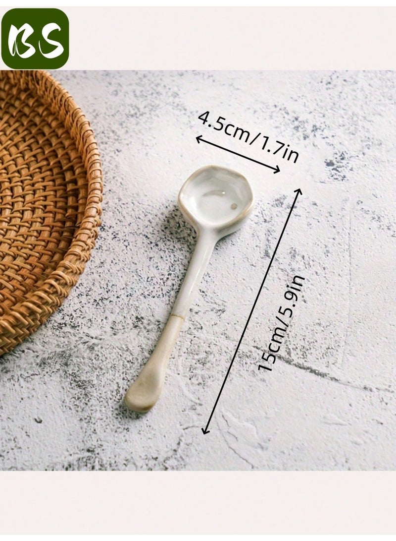 بي إس طقم ملاعق قهوة سيراميك عتيقة مكون من قطعتين | بمقبض طويل | لخلط الشاي أو القهوة | الحلوى | الصلصة | الحساء | أدوات مائدة أنيقة عالية الجودة | تصميم بسيط - Image 2