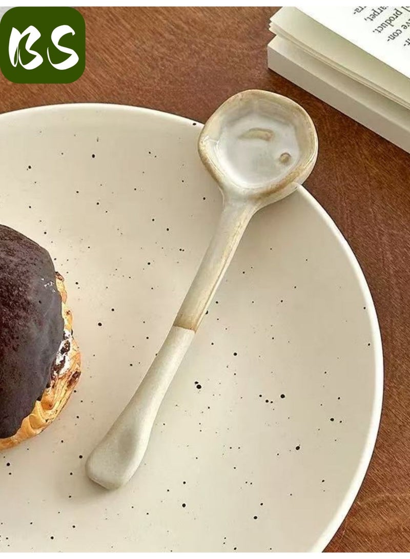 بي إس طقم ملاعق قهوة سيراميك عتيقة مكون من قطعتين | بمقبض طويل | لخلط الشاي أو القهوة | الحلوى | الصلصة | الحساء | أدوات مائدة أنيقة عالية الجودة | تصميم بسيط - Image 1