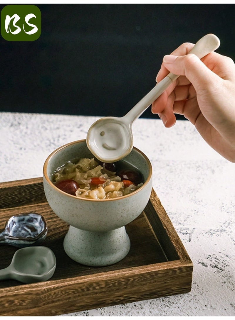 بي إس طقم ملاعق قهوة سيراميك عتيقة مكون من قطعتين | بمقبض طويل | لخلط الشاي أو القهوة | الحلوى | الصلصة | الحساء | أدوات مائدة أنيقة عالية الجودة | تصميم بسيط - Image 3
