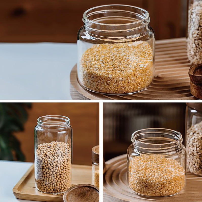 MOLADRI 28 fl oz/850 ml Clear Glass Storage Canister with Airtight Wooden Screw Lid, Medium Cute Decorative Glass Container Jar for Coffee,Candy,Salt,Cookie,Condiment,Pepper,Sugar,Overnight Oatmeal - Image 4