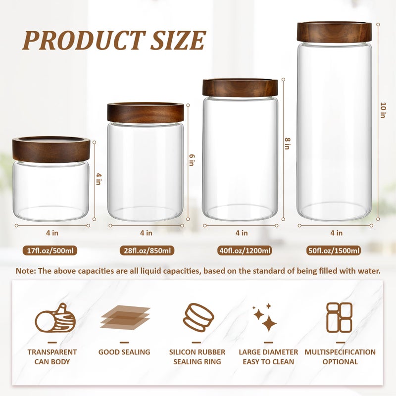MOLADRI 28 fl oz/850 ml Clear Glass Storage Canister with Airtight Wooden Screw Lid, Medium Cute Decorative Glass Container Jar for Coffee,Candy,Salt,Cookie,Condiment,Pepper,Sugar,Overnight Oatmeal - Image 3
